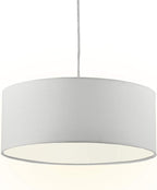SomSom Modern Fabric Pendant Light, 15" Classic 3-Light Drum Ceiling Chandelier, White Drum Shade, Round Frosted Acrylic Diffuser, Lamps for Living Room