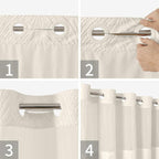No Hook Shower Curtain and Liner Set,No Hook Tufted Striped Textured Shower Curtain with Snap in Liner Replacement,Boho Style with See Through Top Window,White, Beige/Cream, 71Wx80H