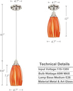 Glass Pendants Lights Kitchen Island Handcrafted Art Glass Mini Pendant Light Fixtures Oval Pendant Light Shade with Brush Nickel Finish Adjustable Cord for Kitchen Over Sink,Hallway,Dining/Bath