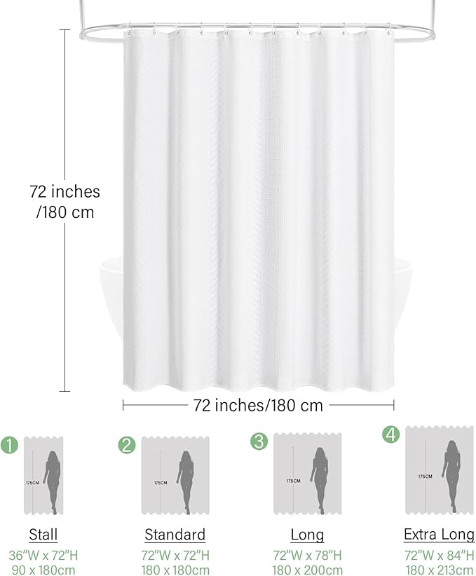 3D Embossed Pattern Shower Curtain, Simple and Chic Pattern Vintage Curtain for Bathroom, Waterproof Fabric Shower Curtains with Hooks, 72 W x 72 H, White