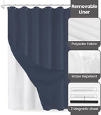 Inhousolu Boho Farmhouse Shower Curtain with Fabric Liner Set, Faux Linen Textured, 14 Metal Hooks Luxury Weighted Hem, Washable Wrinkle Free Bath Curtain for Hotel Bathroom 72" W x 78" L Navy Blue