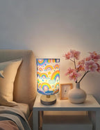 Rainbow Lamp, Girls Lamps for Bedroom, 3 Level Dimmable Wood Nightstand Desk Base Flaxen Fabric Shade for Bedroom Living Room, Rainbow Night Light Gifts for Girls