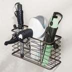 mDesign Steel Wall Mount Hair Dryer Storage Organizer - Hair Styling Tool Basket for Bathroom and Bedroom - Holds Hair Dryer, Flat Iron, Curling Wand, Hair Straightener - Linelle Collection - Bronze