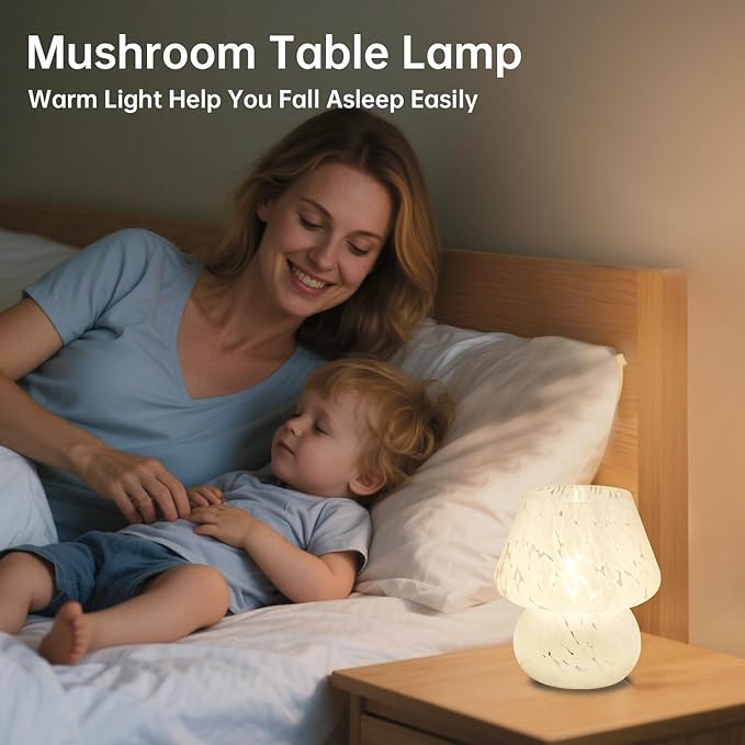 Mushroom Lamp Small Table Lamp for Bedroom, Bedside Lamps for Nightstand, Mushroom Decor Cute Mini Modern Mid Century Lamps, Aesthetic Home Living Room Decor(White)