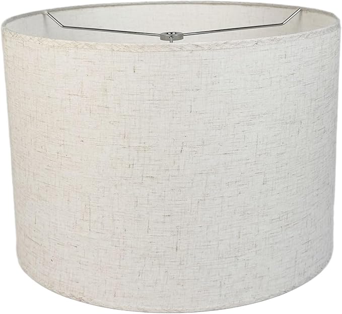 12" Wx 10" H Drum Lampshades, No Assembly Required, Fabric Lampshade for Table Lamp, Bedside Lamp, Floor Lamp, Metal Spider Fitter, Linen