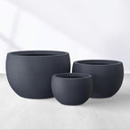 Kante 19.9",15.7",11.8" Dia Round Concrete Planter Set of 3, Outdoor/Indoor Large Bowl Plant Pots with Drainage Hole and Rubber Plug for Garden Patio Balcony Home, Dark Gray