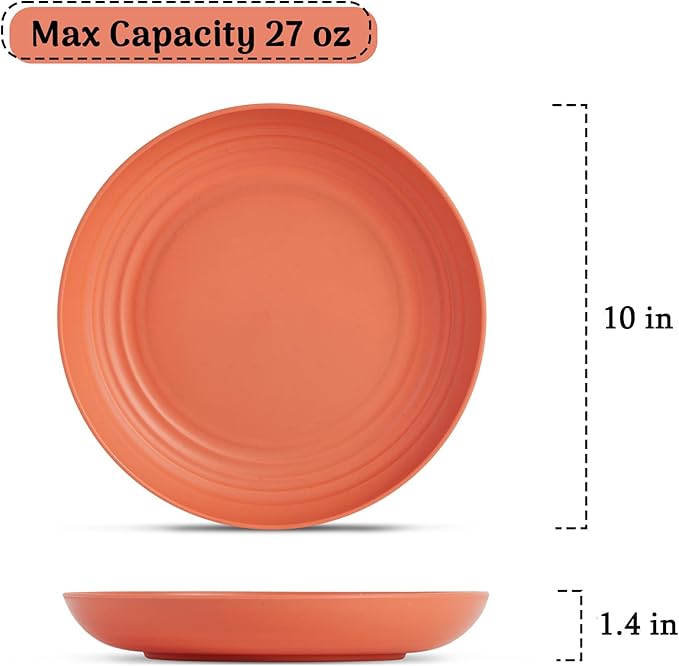 12PCS Unbreakable Dinner Plates, Dishwasher & Microwave Safe Plastic Plates Reusable, Lightweight Wheat Straw Plates for kitchen (Dopamine, 10 IN)