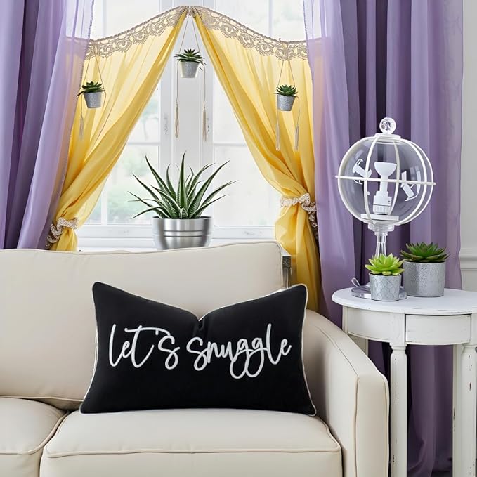 Sunkifover Let's Snuggle Decorative Lumbar Pillow Cover - 12x20 Inch Black and White Cotton Embroidery Throw Pillowcase for Bed, Bedroom, Living Room, Home Decor