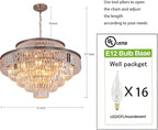 Modern Style Crystal Chandeliers & LightsRound Hanging Classic, Pendant Ceiling Chandelier Lighting Fixture 6-Tier for Dining Room Living Room(Nickel,31inch)