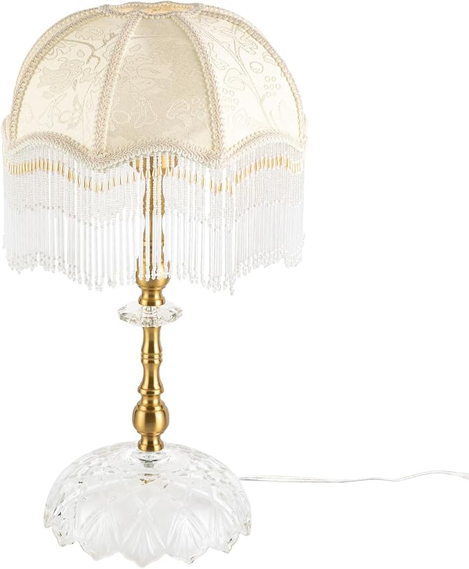 Eapmic Table Lamp,Bedside End Table Lamp Traditional Nightstand Desk Lamp Beaded Tassel Lamp with Shade for Living Bedroom Office(Retro,Style 2)