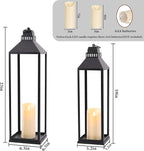23" 19" Large Lanterns Decorative Outdoor Indoor, Set of 2 Modern Farmhouse Black Floor Lantern with Candles, Halloween, Christmas Lanterns for Fireplace, Mantle, Porch, Patio, Home Decor