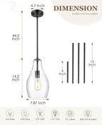 Black Pendant Lights Kitchen Island, 8" Large Hanging Light Fixtures with Clear Glass Shade, Modern Lagre Kitchen Pendant Lighting Over Island for Dining Room, AD-25045-1PB-BK