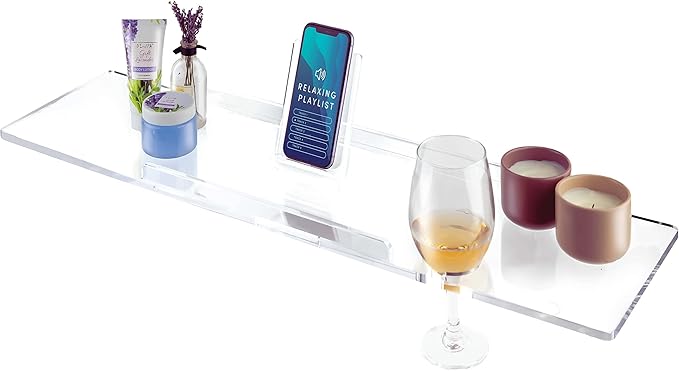 34" Supreme - Clear Acrylic Bathtub Tray Caddy Tub Shelf, Spa Board Luxury Bathroom Bath tub Table, Fits Across Bathtubs, Book, iPad and Wine Glass Holder (Supreme, 34")