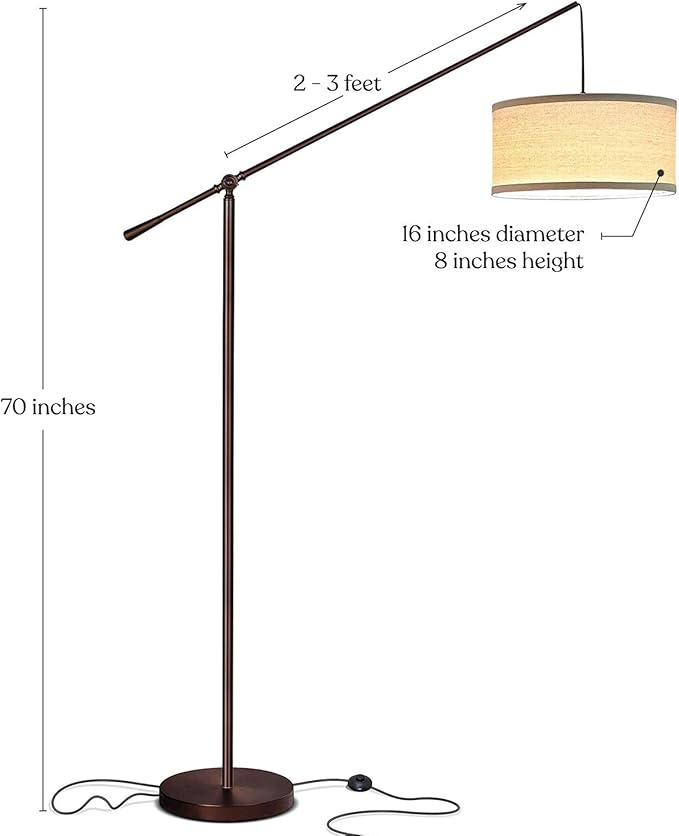 Brightech Hudson 2 - LED Floor lamp, Tall Lamp with Sturdy Base, Contemporary Arc Lamp for Living Rooms & Offices, Great Living Room Décor, Mid Century Modern Light for Bedroom - Rubbed Bronze