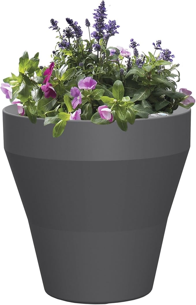 Crescent Garden Rim TruDrop Planter, Self-Watering Plant Pot, 22-Inch (Slate)