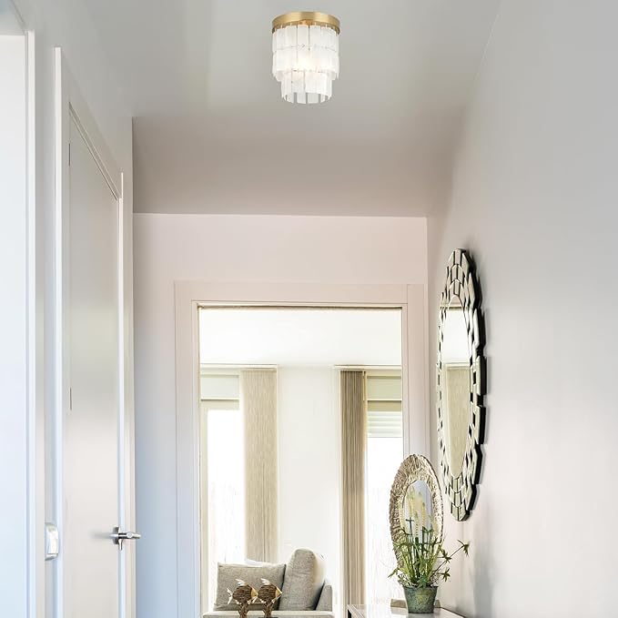 ALICE HOUSE 8-Inch Flush Mount Ceiling Light with Capiz Shells, Brushed Brass Finish, Modern Coastal Farmhouse Light Fixture for Entryway, Hallway, Kitchen, Bedroom, Laundry Room AL2908-S1