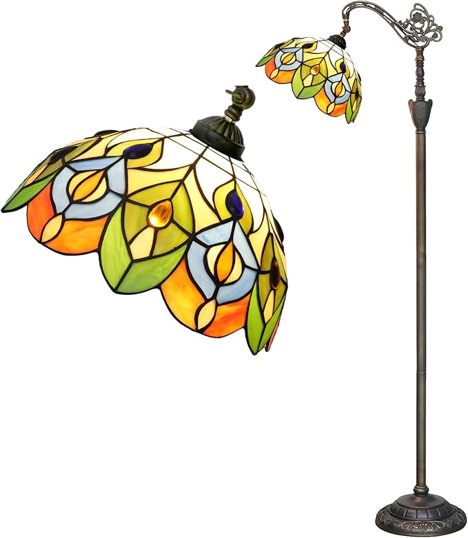 Tiffany Floor Lamp Green Peacock Tail Painted Glass Orange Adjustable Upright Reading Floor Lamp Living Room Dining Room Bedroom Tiffany Style Retro Home Lamp Light Luxury Home Decoration Art Lighting