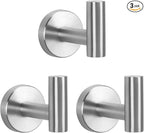 NearMoon Bath Towel Hooks- SUS 304 Stainless Steel Robe Hook Holder, Heavy Duty Coat Hook for Bathroom Livingroom Hotel Kitchen Garage, Wall Mounted (Brushed Nickel, 3 Pack)