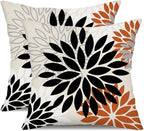 DFXSZ Black Orange Flower Pillow Covers 18x18 Inch Set of 2 Outdoor Throw Pillows Outdoor Waterproof Decor for Living Room Sofa Patio Funiture Garden Floral Polyester Pillow Covers 002V18
