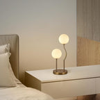 Mid Century Gold Globe Table Lamp 2-Light Orb Modern Beside Desk Table Light with Milk White Glass Shade Metal Base Nightstand Lamp for Bedroom Bedside