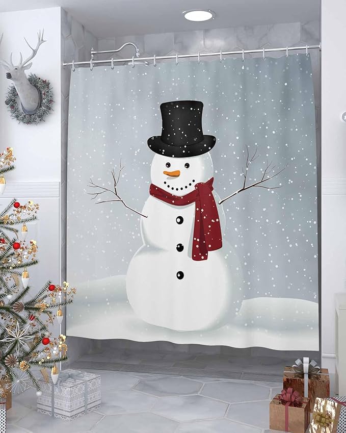 Vandarllin Custom Christmas Snowman Bathroom Shower Curtain,Waterproof Polyester Fabric -Blue Red White-Stall Long Size 54"x78"