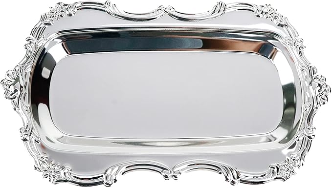 Quluxe Small Vintage Trinket Dish Jewelry Tray Perfume Organizer Tray for Wedding Photographer Detail Props Ceremony Antique Decor (Silver)