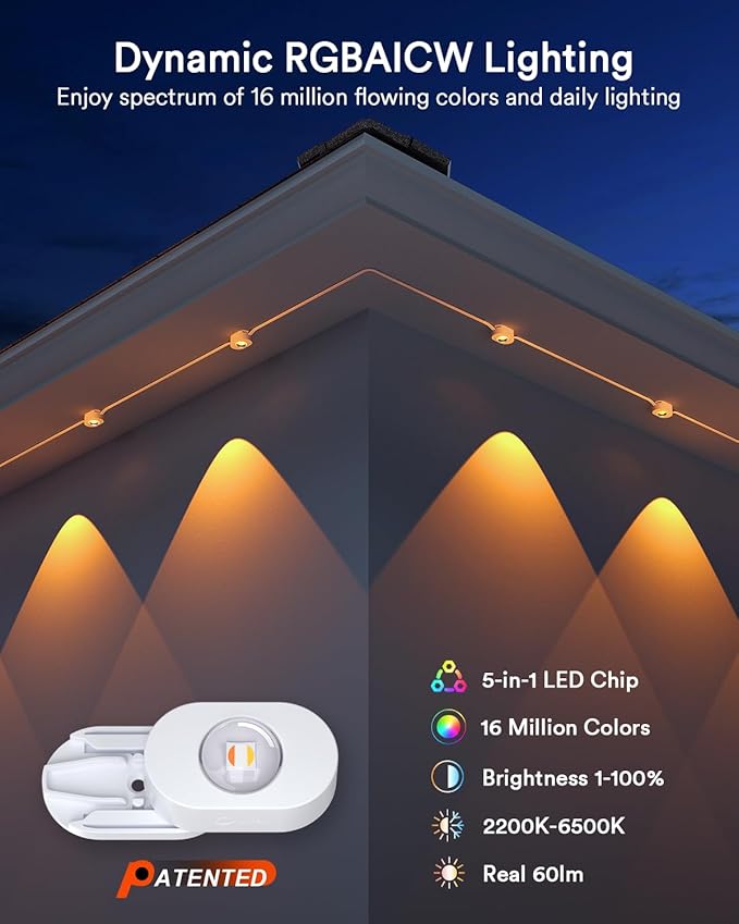 Lumary Smart Permanent Outdoor Lights 2 with Remote & Slide-Base, 150ft with 90 RGBAICW LEDs 5400lm for Daily & Accent Lighting, 110+ Scene for Halloween Christmas Decor, Work with Alexa Google, White