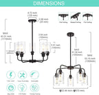 VINLUZ 5-Light Oil-Rubbed Chandelier with Clear Glass Shades, E26 Base Modern Pendant Light Fixture, Adjustable Swivel Heads Ceiling Lighting, Farmhouse Chandelier for Dining Room Kitchen Hallway