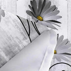 Rustic Farmhouse Shower Curtain - Gray Daisy Floral With Butterfly on Country Wooden Background for Bathroom, White Yellow, 60x70IN, 12 Hooks Included