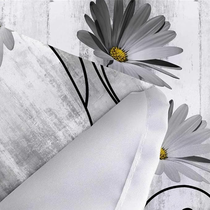 Rustic Farmhouse Shower Curtain, Farm Gray Grey Daisy Floral Flowers and Butterfly on Country Wooden Shower Curtain for Bathroom, Gray White Yellow Shower Curtain with 12PCS Hooks, 47X64IN