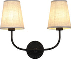 2-Lights Wall Sconces with Funnel Linen Fabric Shades, Double Light Wall Lamps for Bedroom Living Room Vanity Bathroom Hallway Stairway