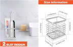 HarJue Toothbrush Holder, Luxurious Metal Toothbrush Toothpaste Holder with Marble Base for Bathroom, Multi-Slots Openwork Design, Bathroom Accessory for Storage and Organizer (Small, Chrome)