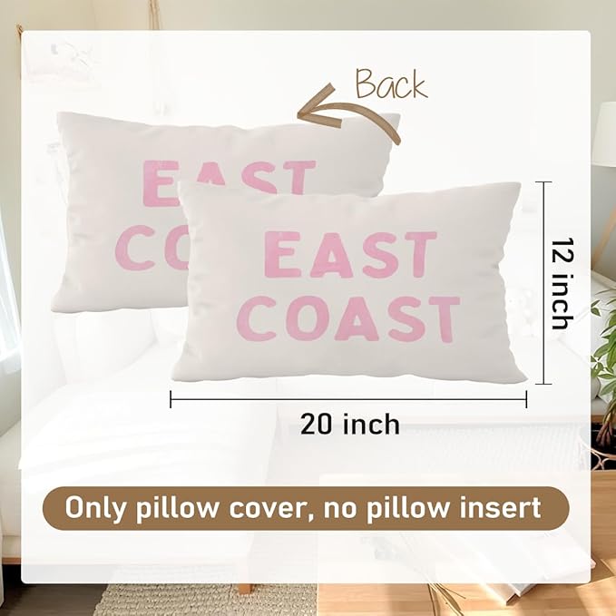 Pink Coastal Throw Pillow Cover 12x20, Preppy East Coast Coquette Pink Decor for Girls Room College Sofa Couch, Trendy Retro Dorm