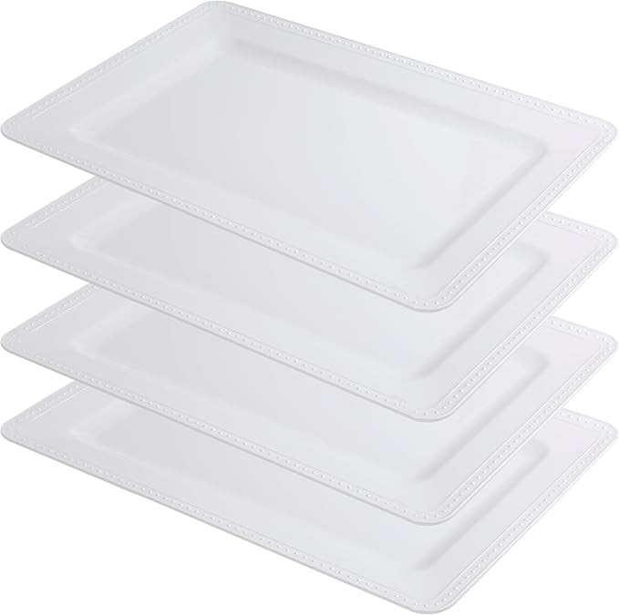 Beaded Serving Platters for Appetizer, Veggie, Charcuterie,Dessert, Set of 4, White Serving Trays for Party & Entertaining, Large Unbreakable Rectangular Party Platters,Serving Dishes
