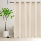 Hookless Linen Textured Shower Curtain Set, Hotel Luxury Style Cream Shower Curtain with See Through Top Window, Machine Washable & Water Repellent, 72W x 72L