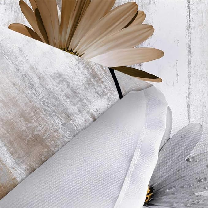 Rustic Farmhouse Shower Curtain, Farm Tan Cream Daisy Floral Flowers and Butterfly on Country Wooden Shower Curtain for Bathroom, Beige Brown Shower Curtain with 12PCS Hooks, 48X70IN
