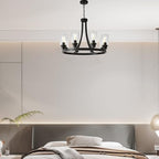 Black Chandelier 8 Lights, Kitchen Island Lighting Industrial Chandelier with Clear Glass Shade, Farmhouse Pendant Light for Dining Room Living Room Bedroom