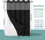 Black Extra Long No Hook Waffle Weave Shower Curtain with snap-in Liner Replacement, 230GSM Waterproof Fabric Hotel Shower Curtain Set for Bathroom, Through Mesh Top Window,71Wx86H