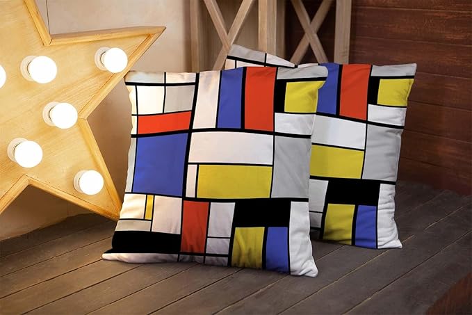 CAPSCEOLL Geometric Throw Pillow Covers 16X16 Set of 2,Geometry Black Red White Blue Yellow Gray Pillow Cases Cushion Covers for Living Room Bedroom Decorative Throw Pillowcases for Sofa Couch Chair