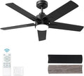 YUHAO 48 Inch Black Ceiling Fan with Light and Remote Control.Noiseless,Dimmable, 3CCT,6 Speeds Reversible, Modern DC Ceiling Fans for Indoor Use