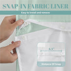 MintGreen No Hook Waffle Weave Shower Curtain with snap-in Liner Replacement, 230GSM Waterproof Fabric Hotel Shower Curtain Set for Bathroom, Through Mesh Top Window,71Wx77H