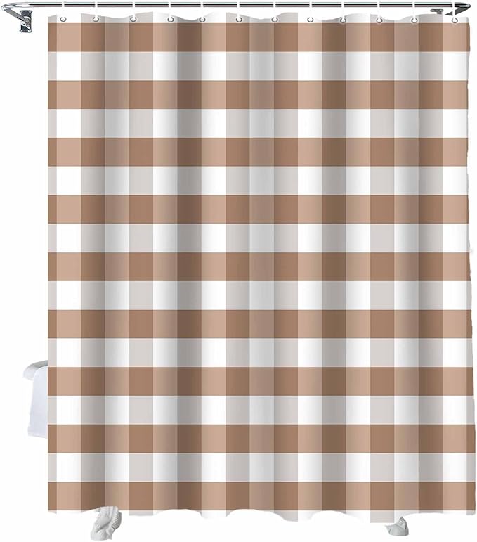 Vandarllin Rustic Brown White Buffalo Check Plaid Pattern Shower Curtain, Farmhouse Shower Curtains Set with Hooks, Waterproof Fabric Bathroom Curtains Decor Home Accessories, Stall Long 54 X 78 Inch