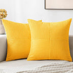 MIULEE Golden Yellow Corduroy Pillow Covers Pack of 2 Boho Decorative Spliced Throw Pillow Covers Solid Couch Pillowcases Cross Patchwork Textured Cushion Covers for Living Room Bed Sofa 18x18 inch