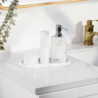 Luxspire Bathroom Vanity Tray, Oval Soap Dispenser Tray, 10" Marble Kitchen Counter Trays, Resin Bathroom Tray for Counter, Toilet Tank Tray, Trinket Tray for Perfume Jewelry, Small, Marble White