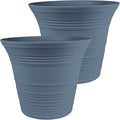 The HC Companies Sedona Round Self-Watering Pot - Lightweight Self Care Planter - Plastic Planter for Herbs & More - Durable Plant Pots for Indoor Plants & Outdoor Plants (14" Slate Blue, Pack of 2)
