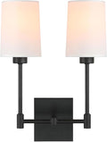 XiNBEi Lighting Wall Lamp, 2 Light Black Bedroom Wall Light with Fabric Shade for Bedside & Living Room XB-W1215-2-MB