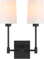 XiNBEi Lighting Wall Lamp, 2 Light Black Bedroom Wall Light with Fabric Shade for Bedside & Living Room XB-W1215-2-MB