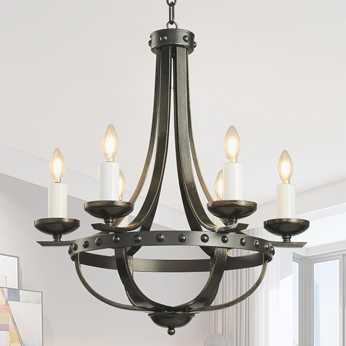 Farmhouse Hanging Chandelier，16 Inch Modern Rustic Vintage Pendant Ceiling Light Fixture,Black Gold Chandelier for Drawing Room Dining Room Bedroom Kitchen Island Hallway Foyer Entryway