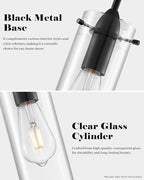 Glass Pendant Lights Kitchen Island 1 Packs, Black Pendant Light, Modern Clear Glass Pendant Light Fixture, Pendant Lights for Kitchen Island, Bedroom, Living Room, Bathroom