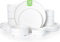 16 Pieces Porcelain Plates and Bowls Set, White Dinnerware Set for 4, Microwave and Dishwasher Safe - Scratch Resistant and Easy Clean, QOMO-1996
